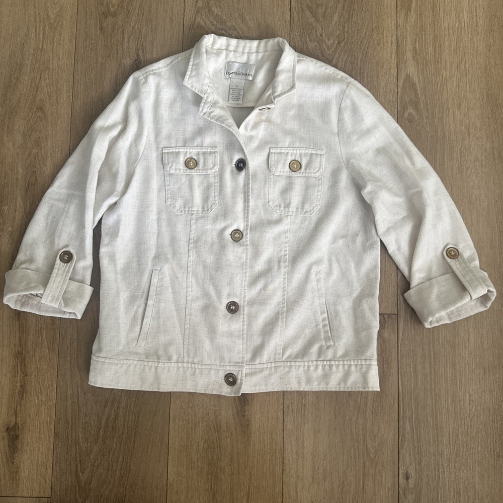 Drapers & Damons Womens Linen Blend Button Up Utility Jacket Off White Small